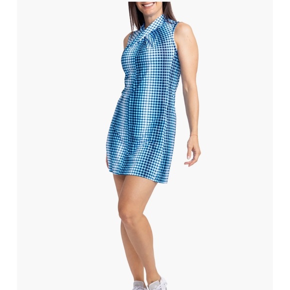 Kinona Twist & Shout Sleeveless Golf Dress – Ocean Plaid – Size M – NWT - Picture 1 of 7